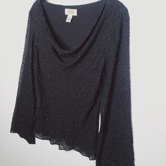 Vintage Y2K Talbots Sheer Silk Beaded Top Bell Sleeve 6 Whimsygoth Fairy Grunge - Picture 2 of 12